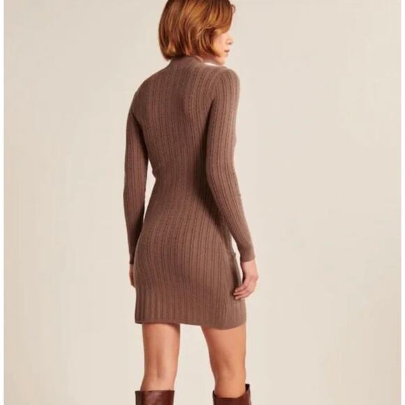 ABERCROMBIE & FITCH Mock Neck Cable Knit Sweater Dress Mauve Purple Sz XL {3T37} - Picture 2 of 5